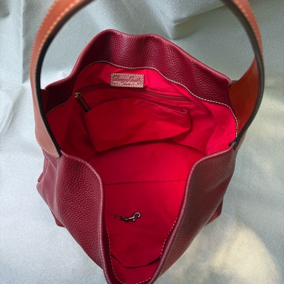 Dooney & Bourke Red Brown Pebble Grain Lucca Leather Lock Logo Shoulder Hobo Bag - Picture 6 of 12